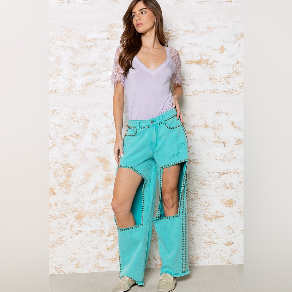 #86 POL PRICE FIRM 🌸 CLOSEOUT SALE 🌸New! POL Beautiful Studded Open Pants